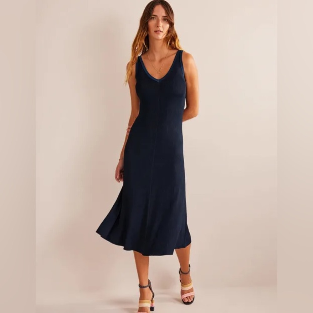 NWT Boden V-Neck Knitted Maxi Dress in Navy